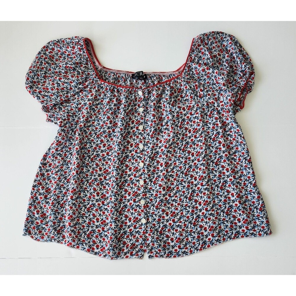 J Crew Poppy Crepe De Chine Top Cap Sleeve Button Front Floral Blouse - S
